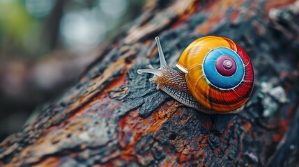 Spectrum Gastropod: A Colorful Journey on an Aged Tree