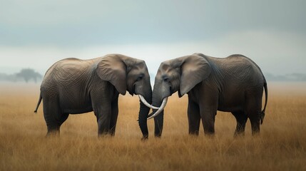 Fototapeta na wymiar Elephants Among Us A Park's Pachyderm Pair