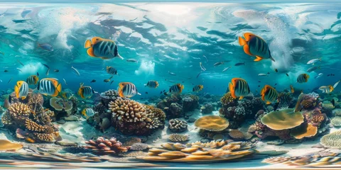 Foto op Canvas A fish tank with a coral reef and some tropical fishes. Generative AI. © serg3d