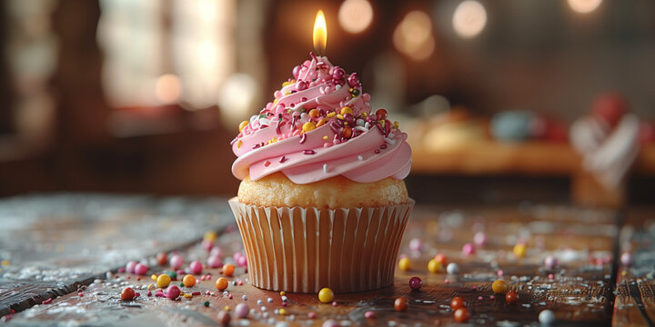 D&eacute;lice Sucr&eacute; : Cupcakes Garnis de Cr&egrave;me Fondante bougie et bonbons