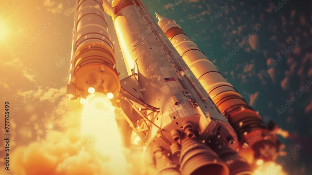 Aufkleber a rocket is lifting off into the sky with a large payload. generative ai.