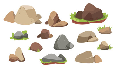 Stone cartoon style vector set. Rock collection isolated on white background. 
