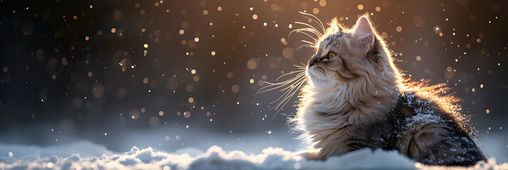 Beautiful white fluffy Turkish Angora cat on snow,
A Cat Playing In The Snow 3d image 
 - obrazy, fototapety, plakaty