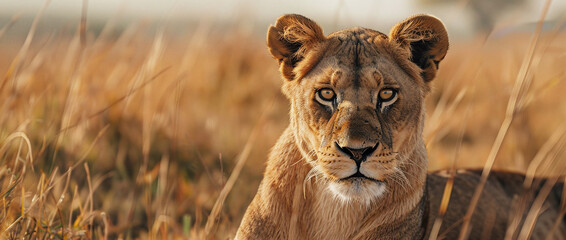 a lioness in savannah - obrazy, fototapety, plakaty