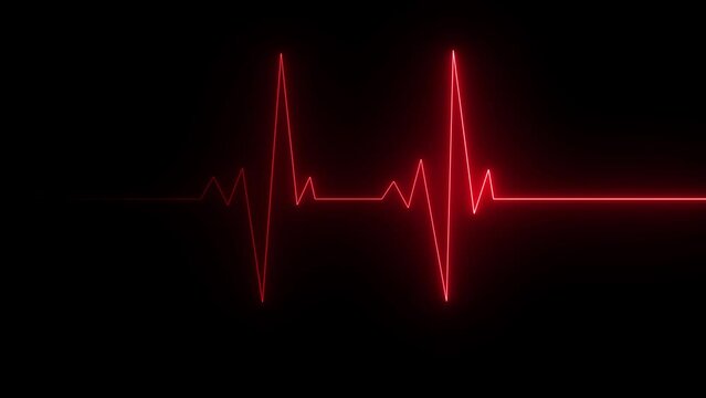 Neon Electrocardiogram Heartbeat Pulse Heart attack monitoring Medical Patient Treatment Display Background. Neon heartbeat on black isolated background. 