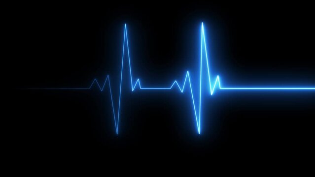 Neon Electrocardiogram Heartbeat Pulse Heart attack monitoring Medical Patient Treatment Display Background. Neon heartbeat on black isolated background. 