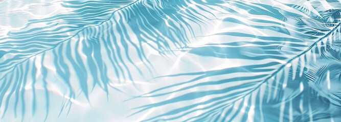 Abstract Palm: Serene Shadows of Palm Leaves on Blue Water - obrazy, fototapety, plakaty