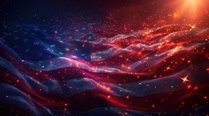 Patriotic Fireworks and American Flag for July 4th Celebration: AI-Generated Shiny Background - Powered by Adobe