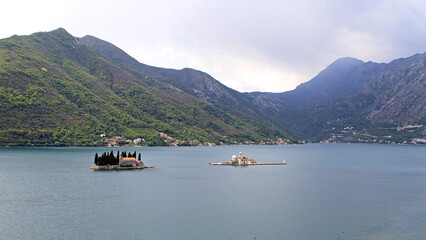 Our Lady of the Rocks Church and St. George Monastery Islands at Bay of Kotor in Montenegro