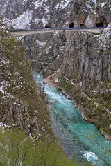 High Bridge Over Cold Tara River Near Scepan Polje in Montenegro Winter