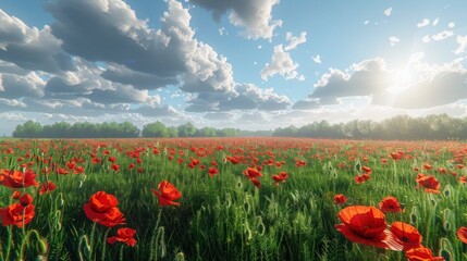 Blooming Poppy Field: Tribute to Fallen Soldiers - AI Concept of Sacrifice and Remembrance
