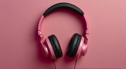 Fototapeta na wymiar Headphones on a pink background: Enjoy your favorite tunes with stylish headphones on a vibrant pink backdrop.
