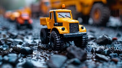 children toy heavy vehicles realistic photo blur background