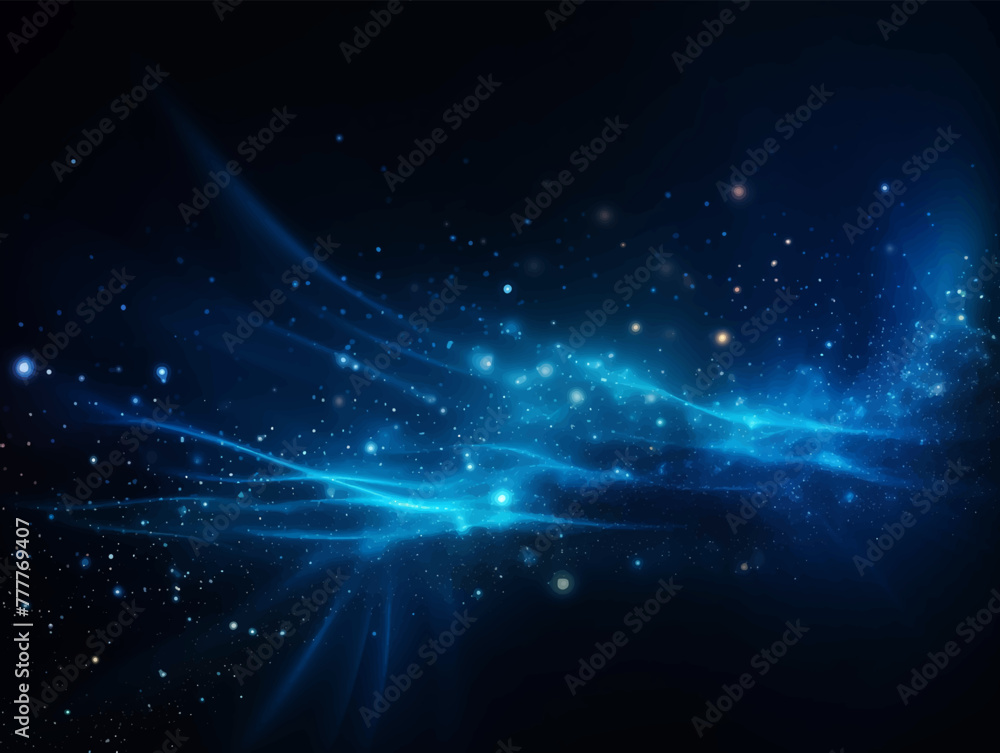 Poster dark blue and glow particle abstract background light ray beam effect.