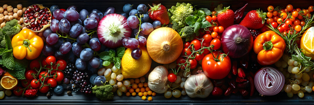 Food culture,
A large pile of fruits and vegetables
