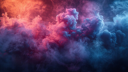 Obraz na płótnie Canvas Dramatic smoke and fog in contrasting vivid red, blue, and purple colors. Vivid and intense abstract background or wallpaper.