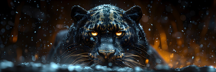  Front View of Panther on Dark Background,
Panther amber eyes black jaguar animal wallpaper image - obrazy, fototapety, plakaty