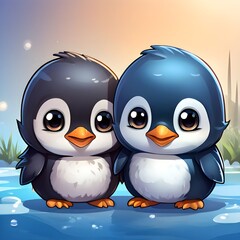 Fototapeta premium two penguins in snow