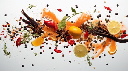 Collection of Herbs and Spices Artfully Arranged on White Background Ai Generated
