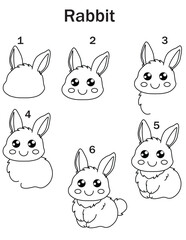 How to draw cute rabbit  for coloring book and education. Vector illustration