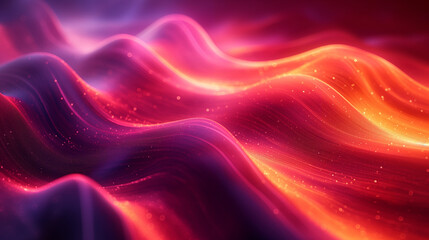 Pink and purple wave pattern on a dark space backdrop, presented in a digital and space style with glowing particles