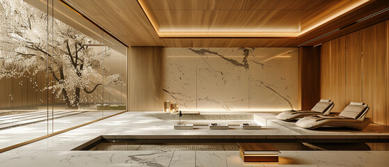 Modern and Luxurious Kitchen Design with Marble Counter, White Cabinets and Wooden Floor, Home Interior