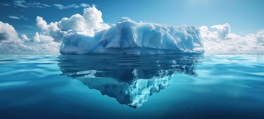Antarctic sea iceberg floating for climate change and environmental conservation and ice melting and sea level due to ozone layer danger - 3D Rendering - obrazy, fototapety, plakaty