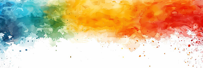 Watercolor rainbow smoke banner with copy space on white background. 