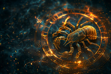 Scorpio Zodiac Sign With Scorpion - obrazy, fototapety, plakaty