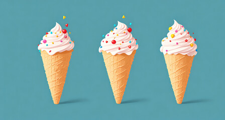 Delicious Ice Cream Cones - obrazy, fototapety, plakaty