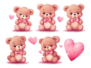 Watercolor valentines day love teddy bear couple, hand drawn watercolor illustration for greeting card or invitation design