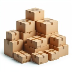 Cardboard boxes arranged on top of each other isolated on a white background