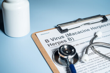 B Virus,herpes B, monkey B virus, Herpesvirus simiae,Herpes virus B,Macacine alphaherpesvirus 1 is the Simplexvirus infecting macaque monkeys.