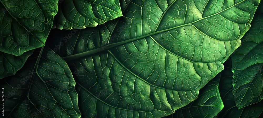 Wall mural close-up photo of green leaves for background. - Wall murals