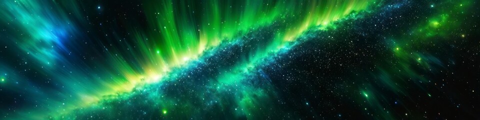 Abstract surrealistic illustration green space clouds on dark background, background for design, space for text.	