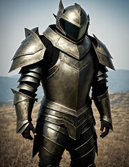 Fototapeta premium A knight in armor standing in a field.