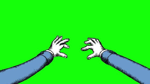Cartoon hands typing greenbox. Hand drawn 2d animation good for any keyboard. Seamless loop.