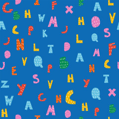 Colorful letters seamless pattern. Kids cute print. Vector hand drawn illustration.