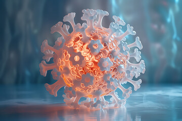 Detailed Illustration of a Coronavirus Particle in a Laboratory Setting