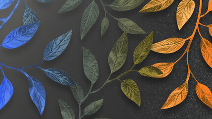 Colorful Leaf Patterns on Dark Chalkboard Texture