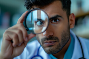 Doctor Examining Patient With Magnifying Glass