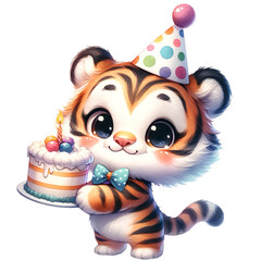 Cute tiger with birthday cake clip art 
