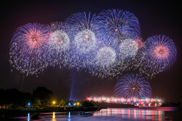 A 30 minutes' celebration fireworks of the Double Tenth National Birthday at Yu Guang Island besides the Anping Harbor in Tainan City, southern Taiwan.