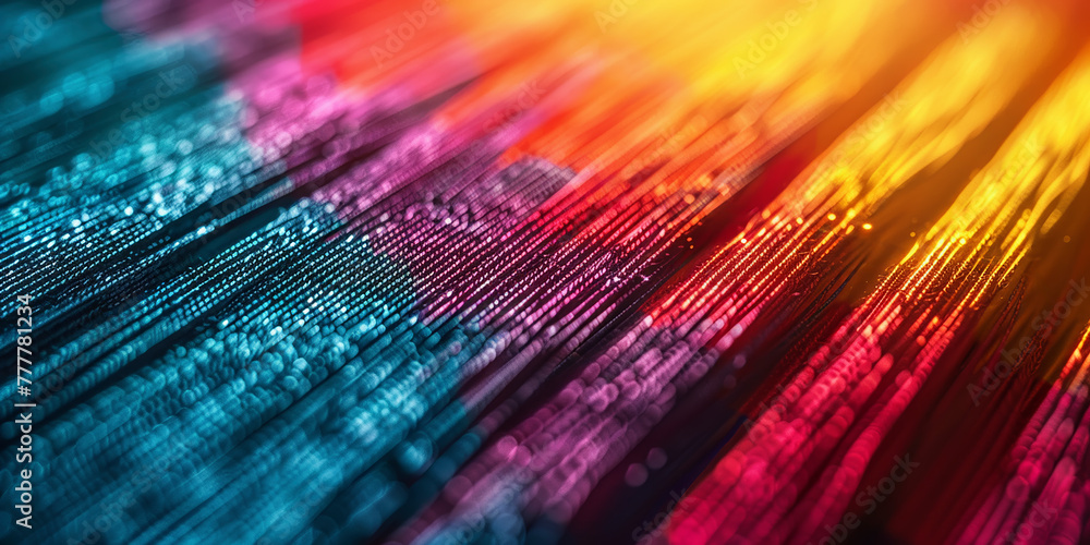 Poster bright textile threads with a rainbow pattern as an abstract background. the colors are bright and r