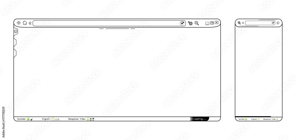 Wall mural black and white internet browser phone app webpage, blank website template vector design. editable l