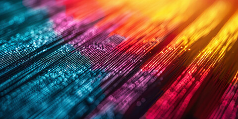 Bright textile threads with a rainbow pattern as an abstract background. The colors are bright and rich, creating a lively and cheerful mood.