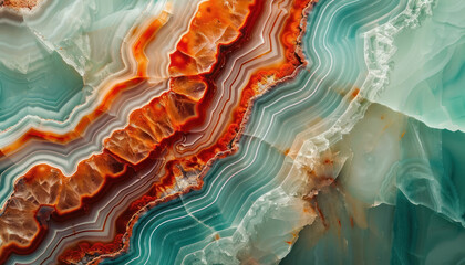 view of banded agate stone with rich earth tones and intricate layers - obrazy, fototapety, plakaty