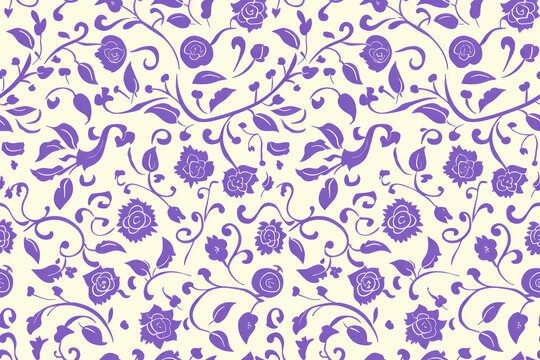 Fototapeta vintage purple and white floral pattern wallpaper design