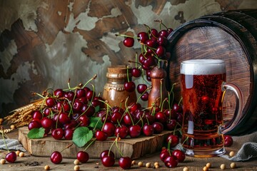 Obraz na płótnie Canvas A refreshing scene with a chilled cherry beer