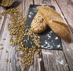 Whole wheat bread with seeds from traditional bakery.